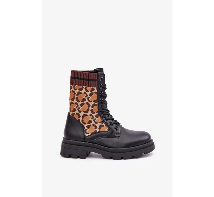 Dámské kotníkové boty Workery s ponožkou v leopardím vzoru černé Penthis