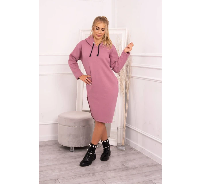 Šaty s kapucí a bočním rozparkem tmavě růžové Šaty s kapucí a bočním rozparkem tmavě růžové