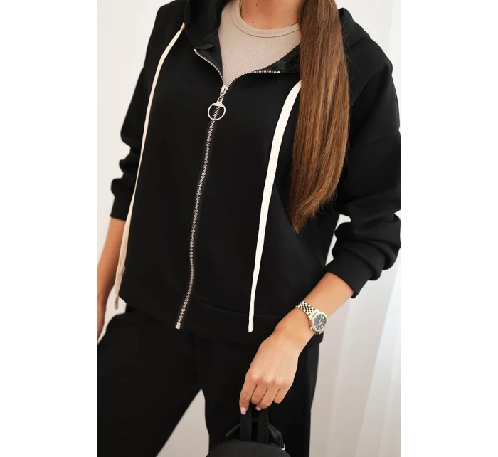 Dámská souprava model 21407227 s širokými nohavicemi a mikinou na zip černý - K-Fashion Dámská souprava model 21407227 s širokými nohavicemi a mikinou na zip černý - K-Fashion