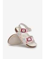 Dětské sandály s květinami a sponami bílé Memoria