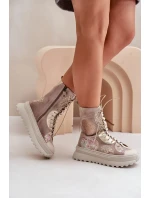 Kožené Semišové Boty Na Platformě Zateplené Maciejka 06565-04 Béžové