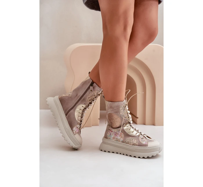 Kožené Semišové Boty Na Platformě Zateplené Maciejka 06565-04 Béžové