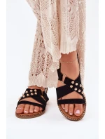 Dámské sandály na plochém podpatku se zlatými hroty černé Zanira Dámské sandály na plochém podpatku se zlatými hroty černé Zanira