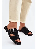 Semišové dámské nazouváky na nízkém podpatku s přezkou Big Star TT274477 Černé Semišové dámské nazouváky na nízkém podpatku s přezkou Big Star TT274477 Černé