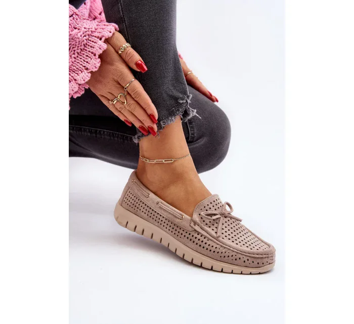 Béžové dámské mokasíny s mašlí