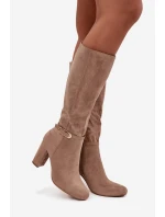 Dámské zateplené kozačky na sloupkovém podpatku se zlatou přezkou Seraphine – béžové Dámské zateplené kozačky na sloupkovém podpatku se zlatou přezkou Seraphine – béžové
