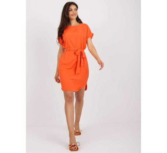 Oranžové šaty s kulatým výstřihem (2905)