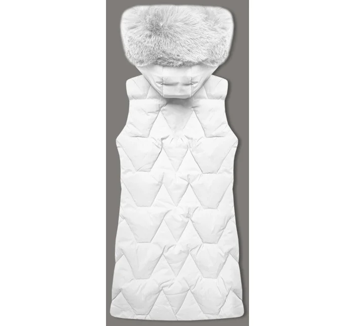 Bílá dámská vesta s kapucí kožešinou model 20698560 - J.STYLE