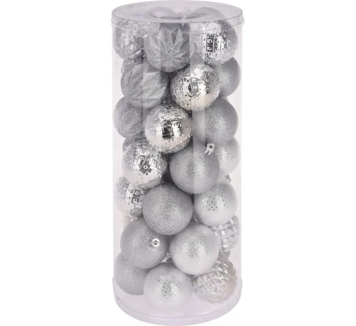 DEKORATIVNÍ PLASTOVÁ CETKA 6CM SADA 35 KS STŘÍBRNÁ