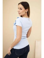 Dámská bavlněná blůza s dlouhým rukávem a lodičkovým výstřihem musztardová