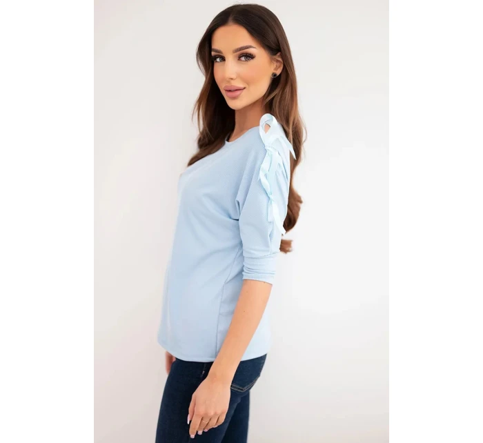 Dámská viskózová blůza s ozdobnými stužkami modrá Dámská viskózová blůza s ozdobnými stužkami modrá