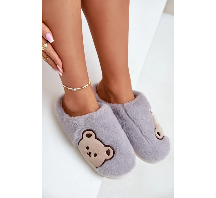 Dámské chlupaté pantofle s medvědem šedé Fiorinella Dámské chlupaté pantofle s medvědem šedé Fiorinella