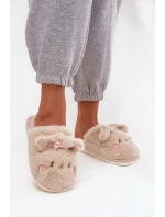 Kožešinové domácí pantofle dámské s oušky a mašličkou Béžové Corayne