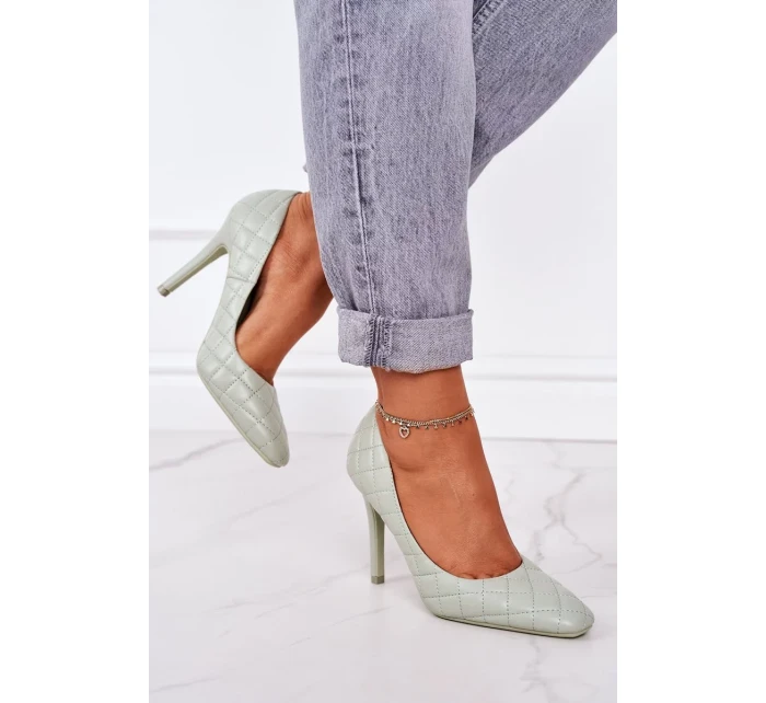 Elegantní Prošívané Lodičky Na Jehlovém Podpatku Zelené Rosanna