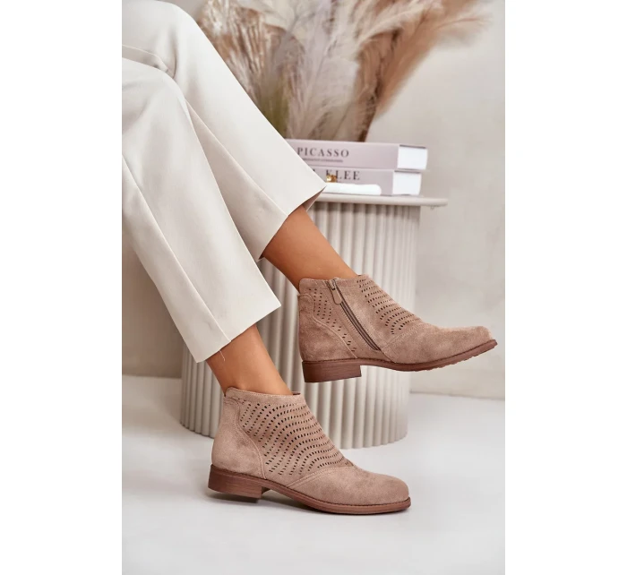 Dámské Kotníkové Boty Na Plochém Podpatku Ažurové Béžové S.Barski Dámské Kotníkové Boty Na Plochém Podpatku Ažurové Béžové S.Barski