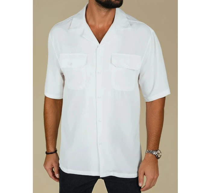 Pánská bílá košile s krátkým rukávem FashionStreet KX1086 Pánská bílá košile s krátkým rukávem FashionStreet KX1086
