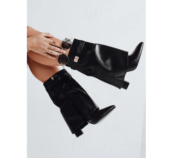 Dámské kozačky na jehlovém podpatku s širokým svrškem černé Dstreet model 21992361 - FashionStreet