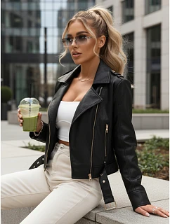 Dámská bunda z ekokůže na zip ramones černá FashionStreet TY5648