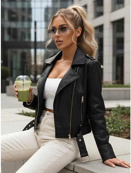 Kurtka damska ramoneska z na czarna model 22084514 - FashionStreet Kurtka damska ramoneska z na czarna model 22084514 - FashionStreet