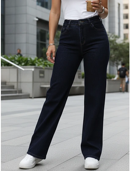 Jeansy damskie wide leg z wysokim stanem granatowe model 22101989 - FashionStreet Jeansy damskie wide leg z wysokim stanem granatowe model 22101989 - FashionStreet