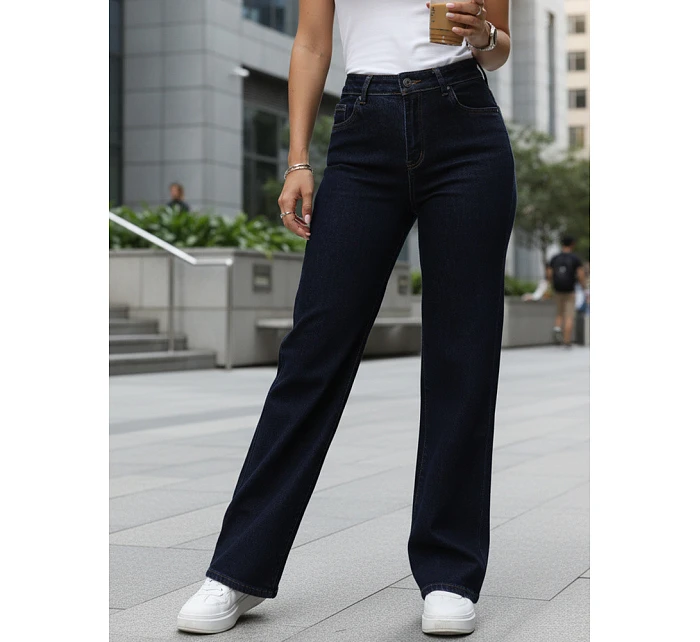 Jeansy damskie wide leg z wysokim stanem granatowe model 22101989 - FashionStreet Jeansy damskie wide leg z wysokim stanem granatowe model 22101989 - FashionStreet