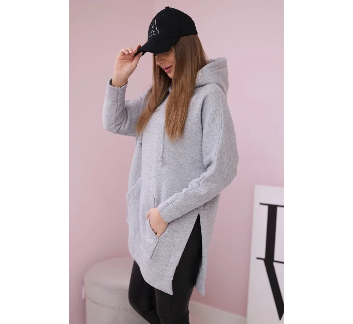 Zateplená mikina s bočními rozparky šedá Zateplená mikina s bočními rozparky šedá
