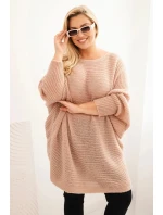 Svetr dámský Plus Size s model 21798605 pončo pudrově růžový - K-Fashion Svetr dámský Plus Size s model 21798605 pončo pudrově růžový - K-Fashion