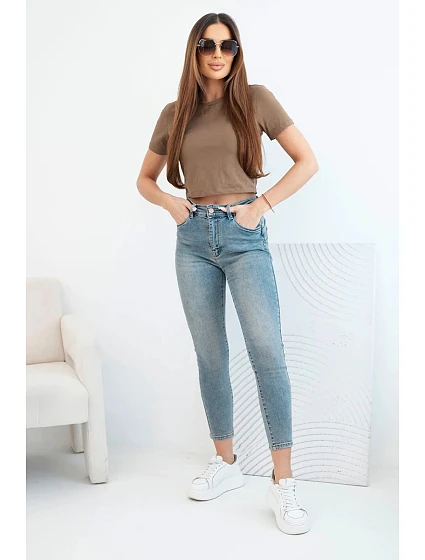 Dámské kalhoty s pushup efektem a pasem modré model 21908635 - K-Fashion Dámské kalhoty s pushup efektem a pasem modré model 21908635 - K-Fashion