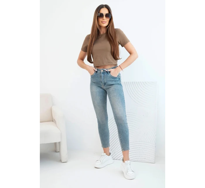 Dámské kalhoty M.sara s push-up efektem a středním pasem jeansové modré