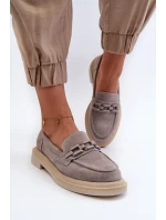 Dámské semišové mokasíny na plochém podpatku s ozdobou D&A TW101 Šedé