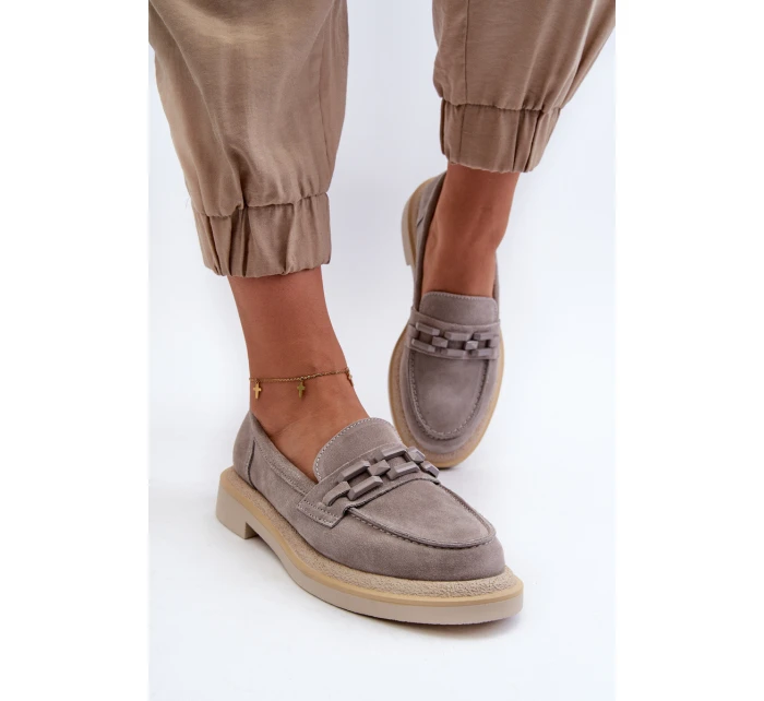 Dámské semišové mokasíny na plochém podpatku s ozdobou D&A TW101 Šedé