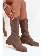 Semišové kotníkové boty s šněrováním do   tmavě béžové model 21707544 - Zazoo