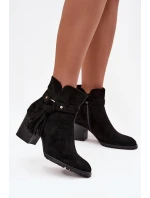 Dámské kozačky na podpatku s třásněmi Černé model 21714357 - Boto