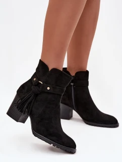 Dámské kozačky na podpatku s třásněmi Černé model 21714357 - Boto