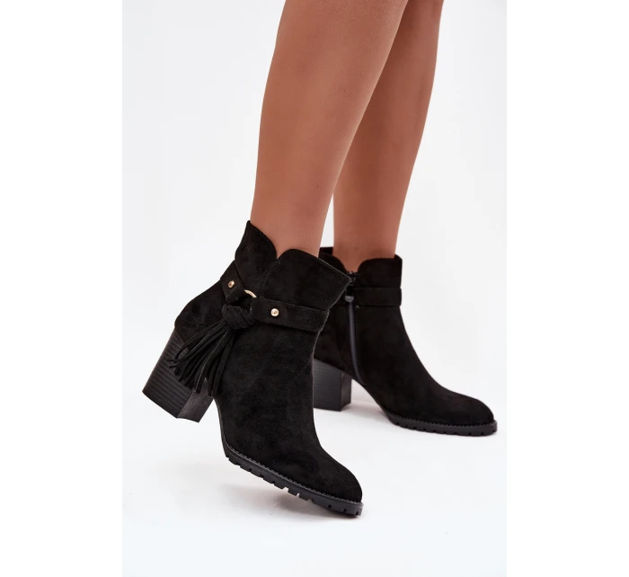 Dámské kozačky na podpatku s třásněmi Černé model 21714357 - Boto