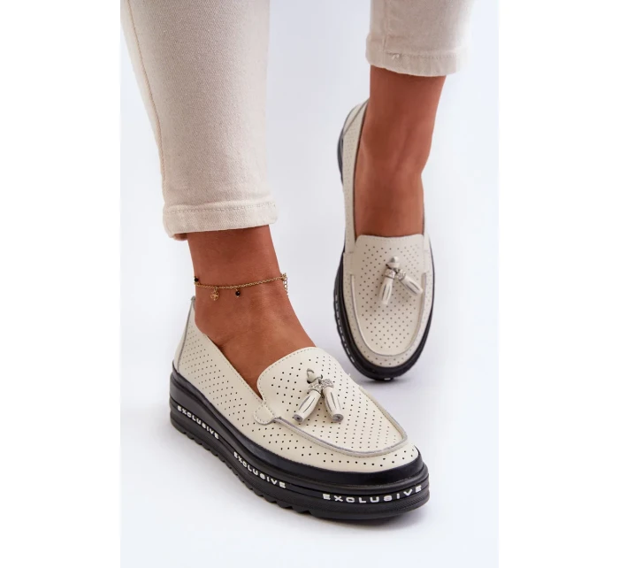 Dámské kožené mokasíny na platformě Béžová Assetnima Dámské kožené mokasíny na platformě Béžová Assetnima