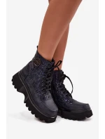 Dámské kožené botky na platformě Artiker – tmavě modré Dámské kožené botky na platformě Artiker – tmavě modré