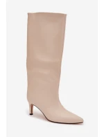 Dámské nazouvací kozačky na jehlovém podpatku Olivienne – světle béžové Dámské nazouvací kozačky na jehlovém podpatku Olivienne – světle béžové