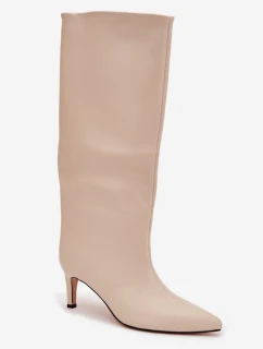 Dámské nazouvací kozačky na jehlovém podpatku Olivienne – světle béžové