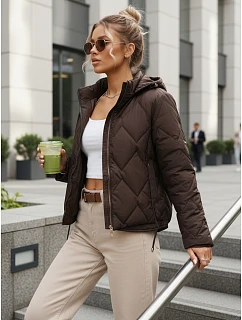 Dámská přechodná prošívaná bunda s kapucí hnědá FashionStreet TY5670