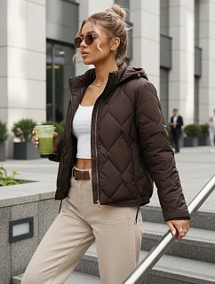 Dámská přechodná prošívaná bunda s kapucí hnědá FashionStreet TY5670