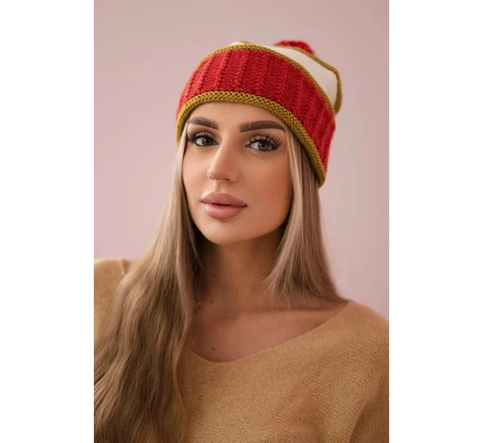 Dámská čepice Kinga K297 rudá+světlá khaki+ecru Dámská čepice Kinga K297 rudá+světlá khaki+ecru