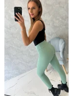 Pruhované legíny s vysokým pasem tmavě mátové