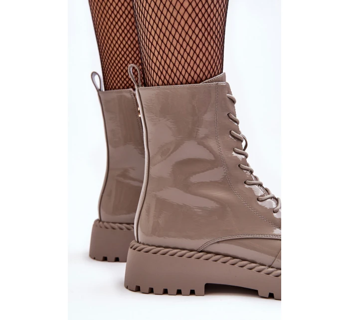 Dámské lakované botky Workery se zdobením Bežová SBarski MR870-67