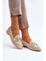 Dámské mokasíny na ploché podrážce s ozdobou béžové model 21650953 - Boto Dámské mokasíny na ploché podrážce s ozdobou béžové model 21650953 - Boto