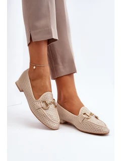 Dámské mokasíny na ploché podrážce s ozdobou béžové model 21650953 - Boto