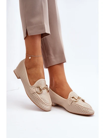 Dámské mokasíny na ploché podrážce s ozdobou béžové model 21650953 - Boto Dámské mokasíny na ploché podrážce s ozdobou béžové model 21650953 - Boto