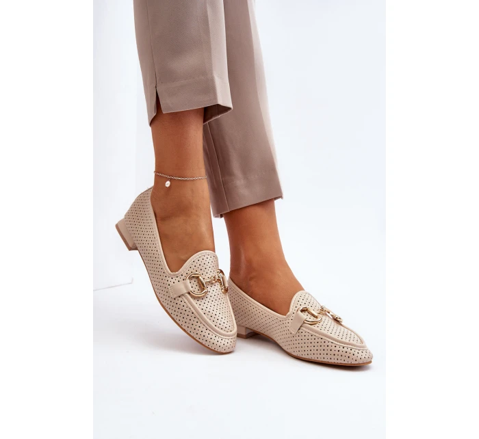 Dámské mokasíny na ploché podrážce s ozdobou béžové model 21650953 - Boto Dámské mokasíny na ploché podrážce s ozdobou béžové model 21650953 - Boto