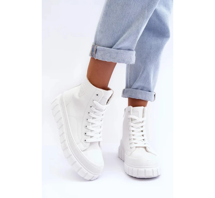 Zateplené kožené tenisky se zipem Big Star MM274624 bílé Zateplené kožené tenisky se zipem Big Star MM274624 bílé