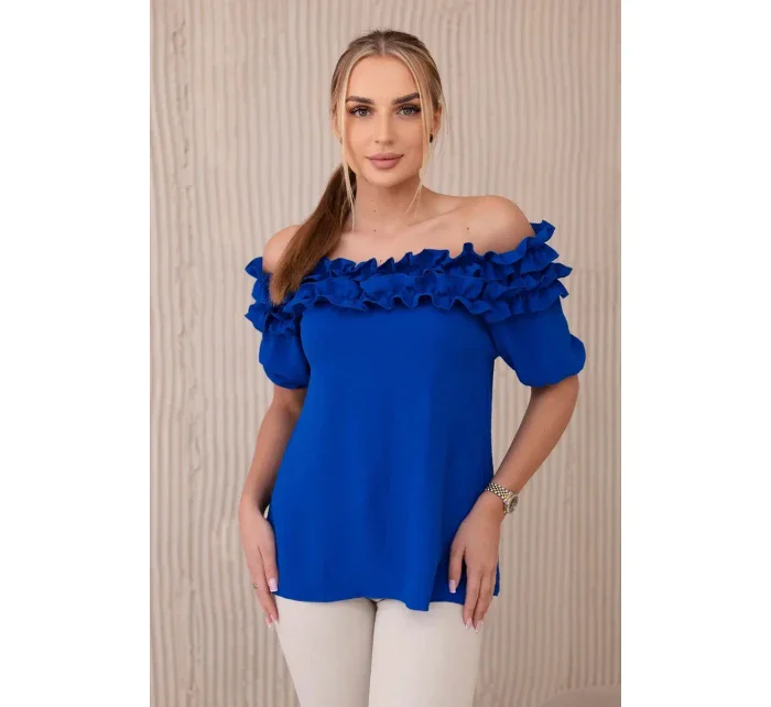 Španělská halenka s malým volánem chrpově modrá Španělská halenka s malým volánem chrpově modrá